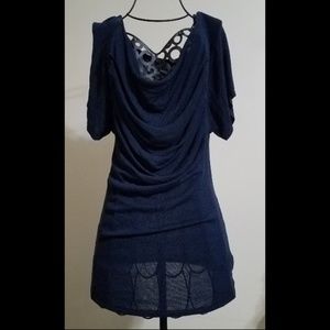 Theory Cowl Neck Drape Blouse Stretch Navy Blue